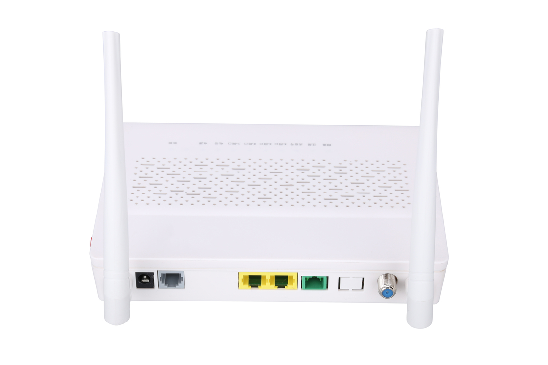 2.4GHz मल्टी फंक्शन XPON ONU 1FE 1GE WIFI POTS CATV सफेद रंग FTTH ONU ONT