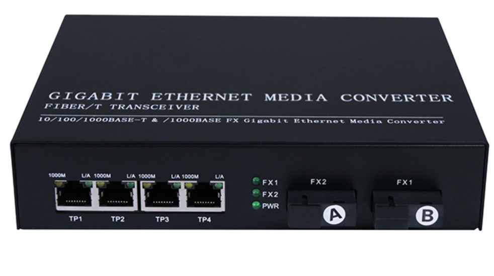 IP30 QoS SNMP फाइबर ऑप्टिकल कन्वर्टर 10/100/1000 गीगाबिट 4 Rj45 1.25Gbps